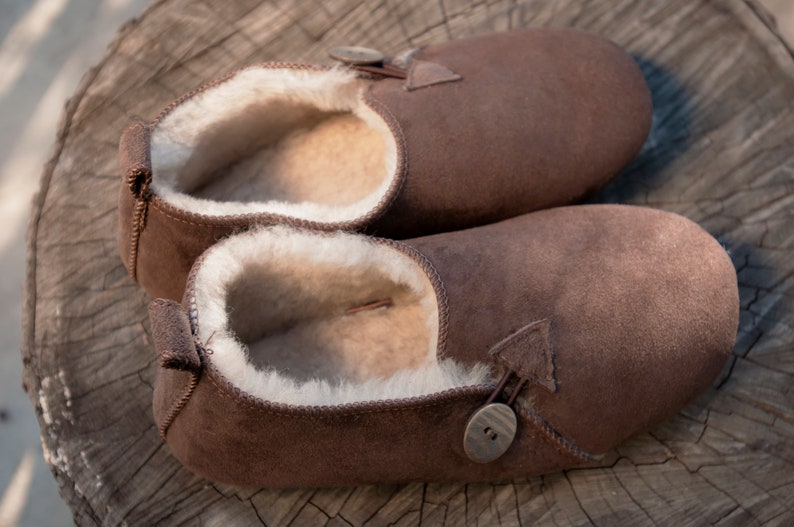 Follkee Slippers Bambosh Brown Sheep Skin Wool Lined Handcrafted Luxury Slippers image 7