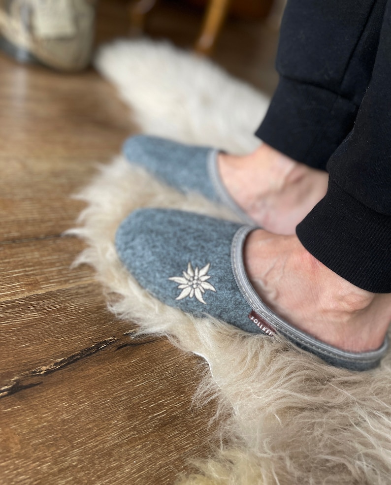 Follkee Women's Slippers Gray / Ultra Light / Wool Felt Blend/ Slip on/ Cute Slippers image 2
