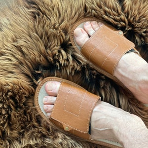 Follkee Brown Mens Slippers, Sandals, Flip Flops Velcro Strap image 6