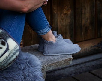 Follkee Sheepskin Slippers Merino Wool House Shoes Slippers Women Slippers Men Leather Slippers