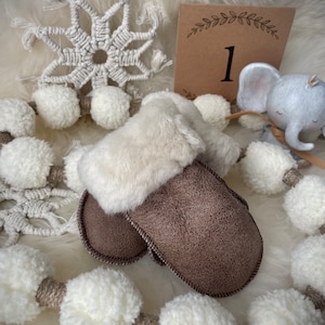 Follkee Kids Sheepskin Leather Mittens Premium Quality Handmade 0-4T