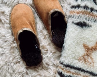 Follkee Slippers Sheep Skin Wool Slippers Mens Slippers House Shoes Slip On Slippers Beige Slippers Leather Slippers Shearling Slippers