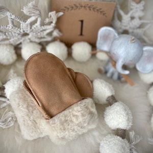 Follkee Kids Sheepskin Leather Mittens  Premium Quality Handmade 0-3T