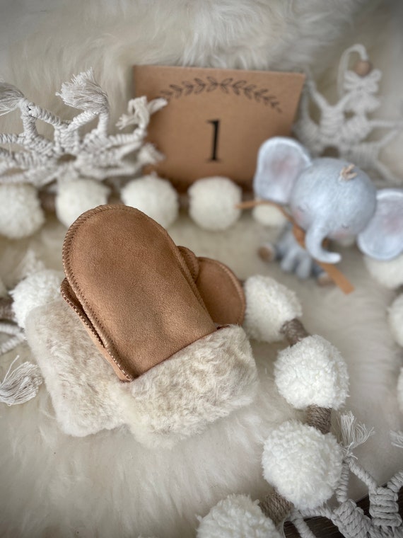 Follkee Kids Sheepskin Leather Mittens Premium Quality Handmade 0