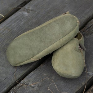 Follkee Bambosh Matcha Green Sheep Skin Wool Lined Handcrafted Shearling Slippers image 3