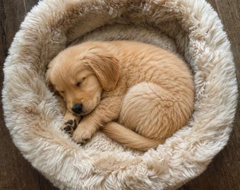 Merino Sheepskin Pet bed, Cat cave, Dog bed, Cat house, Pet furniture handmade - Genuine Real Sheepskin - Natural Colors