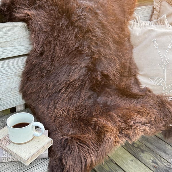 Follkee Natural Brown Icelandic Sheepskin Rug | Organic & Australian Throw | All Natural