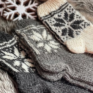 Norwegian Snowflake Hand Knitted Organic Sheep Wool Socks Extra Thick Great Gift Idea