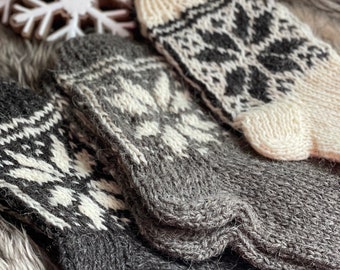 Norwegian Snowflake Hand Knitted Organic Sheep Wool Socks Extra Thick Great Gift Idea
