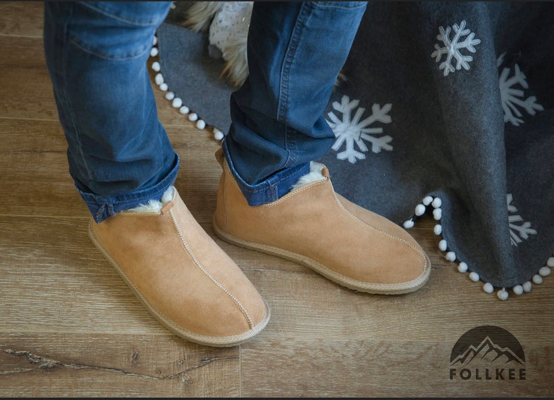 Follkee Sheepskin Slippers Wool House Shoes Slippers Women Slippers Men Leather Slippers image 7