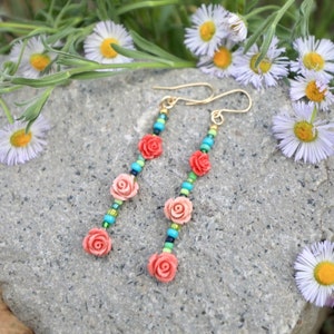 Pink Mix Reconstituted Stone Rose Earrings | Handcrafted Earrings | Bohemian Earrings | Handcrafted Jewelry