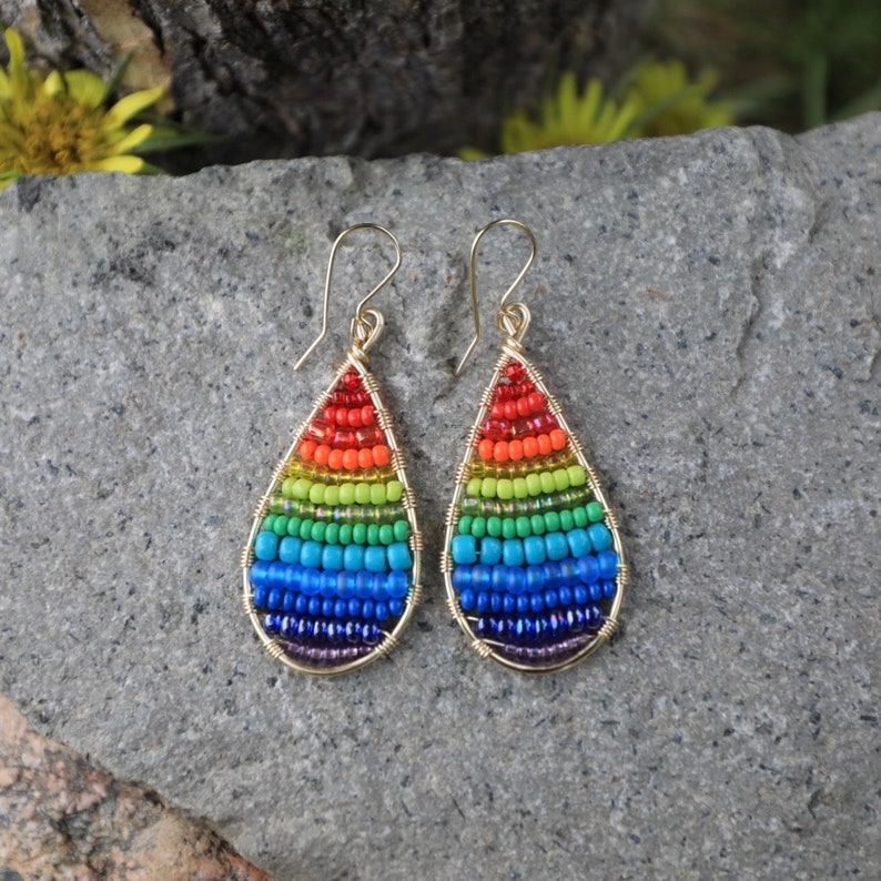 Bohemian Handmade Beaded Teardrop Drop Dangle Earrings Hoop Crystal Colorful Oval Geometric For WomenSparkly Wedding Lightweight Waterdrop Jewelry-Blue