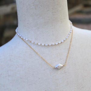 Oval White Shell Necklace | Stone Necklace | Semiprecious Stone Necklace | Handcrafted Necklace | Beach Necklace
