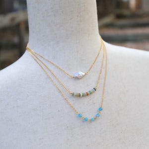 Aqua Blue Jade Stone Necklace | Stone Necklace | Semiprecious Stone Necklace | Handcrafted Necklace | 16K Gold Plated Chain Necklace