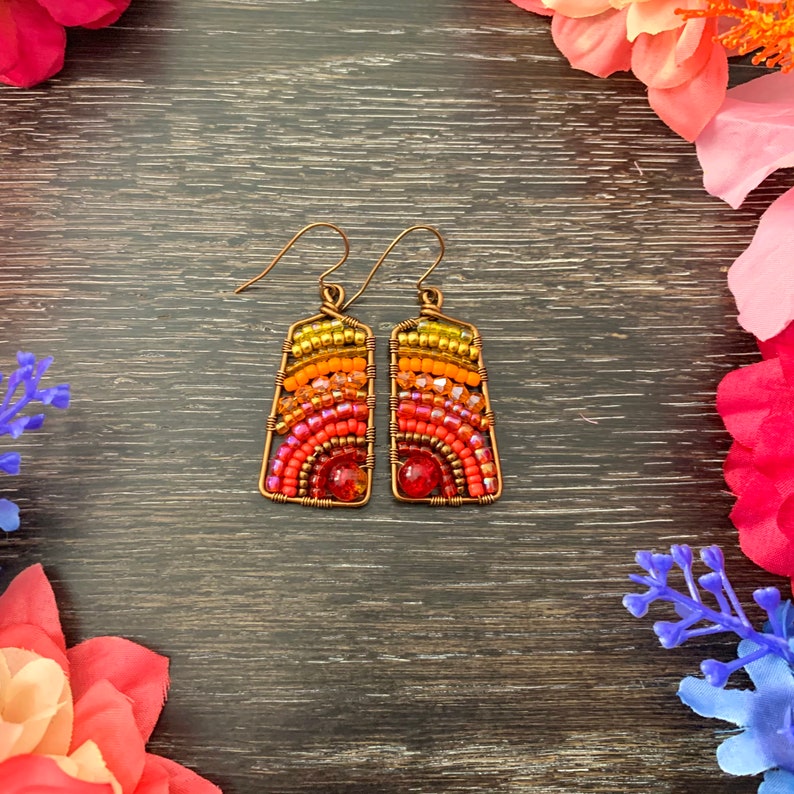 beaded earrings beach earrings beaded jewelry bohemian earrings Handcrafted earrings summer earrings hoop earrings colorful jewelry