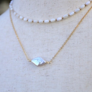 AAA Rhombus Pearl Necklace | Stone Necklace | Semiprecious Stone Necklace | Handcrafted Necklace | 16K Gold Plated Chain Necklace