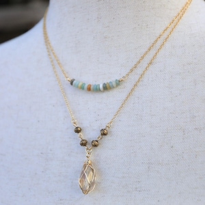 Wire Wrapped Teardrop Glass Necklace | Handcrafted Necklace | 16K Gold Plated Chain Necklace | Stone Necklace