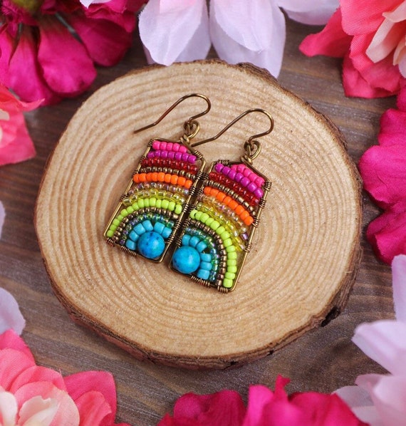 Buy Square Shape Earrings. Handcrafted Earrings Beaded Earrings