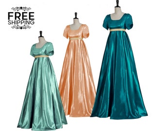 Bridgerton Regency Victorian Dress, Formal Regency Ball Gown, Floor Length Wedding Guest Dress, Empire Waist Long Cosplay Satin Womens Gown