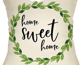 Home Sweet Home Green Olive Wreath Pillow Case Sign Decoration Vintage Farmhouse Decorative Throw Pillow Cover Cushion Case For Sofa Couch