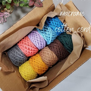 Pack of 10 - Cotton macrame cord - 3 mm single strand -  10 mini spools of 50 feet (500 feet of cord total), bright rainbow colors