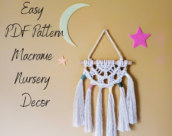 Modello per decorazioni per cameretta in macramè – Facile da appendere alla parete (tutorial PDF)