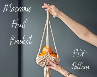 Macrame Hanging Basket Pattern – Fruit or Plant Hanger, Beginner Knot Guide (PDF)