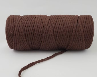 Chocolate Macrame string, 3mm Single Strand 327 feet brown macrame cord, 100% cotton macrame rope, 109 yards