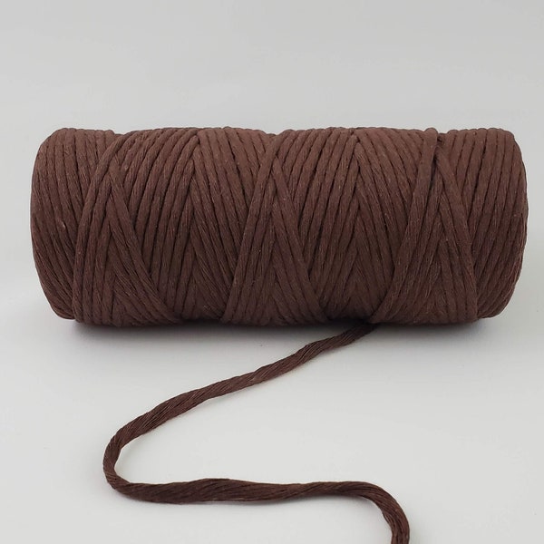 Chocolate Macrame string, 3mm Single Strand 327 feet brown macrame cord, 100% cotton macrame rope, 109 yards