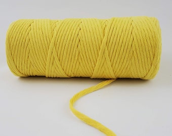 Yellow Macrame String, 3mm Single Strand 327 feet macrame cord, 100% cotton macrame rope, 109 yards