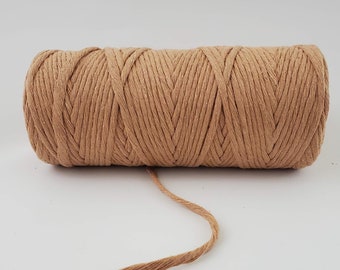 Light Brown Macrame String, 3mm  Single Strand 327 feet macrame cord, 100% cotton macrame rope, 109 yards