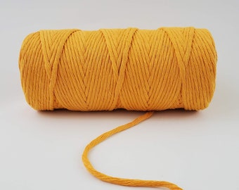 Dark Yellow Macrame String, 3mm Single Strand 327 feet macrame cord, 100% cotton macrame rope, 109 yards