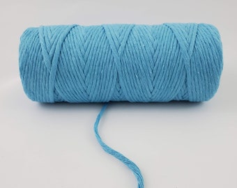 Light Blue Macrame String, 3mm Single Strand 327 feet macrame cord, 100% cotton macrame rope, 109 yards