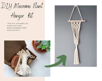 DIY Macrame Kit - Easy Macrame Plant hanger, includes materials and downloadable PDF pattern with step by step instructions for beginners