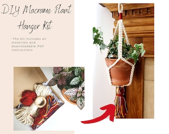 DIY Macrame Kit - Easy Plant hanger with tassel, includes materials and downloadable PDF pattern with step by step instructions