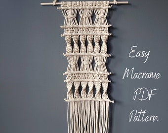 Easy PDF Pattern Macrame Wall Hanging, Step-by-step tutorial including knot guide