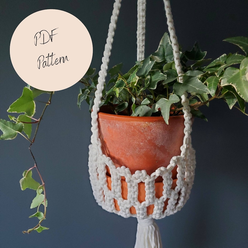 Macrame Plant Hanger Pattern IVY Hanging Planter PDF Tutorial with pictures, step-by-step guide and knot guide for beginners image 1