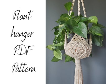 Patron de suspension pour plante en macramé - Jardinière suspendue en macramé - Tutoriel PDF avec images, guide étape par étape et guide de noeud pour les débutants