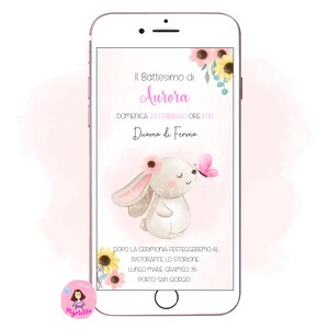 Invito digitale coniglietto, compleanno bambina, Battesimo, 1 anno, whatsapp, file digitale