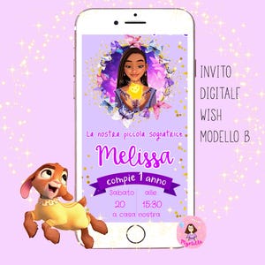 Invito digitale WISH, Asha, Valentino, desideri, compleanno bambina, Digital Invitation Birthday Party
