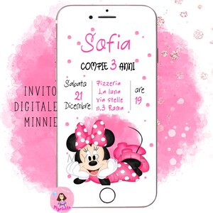 Invito digitale Minnie, compleanno, bambina, invito whatsapp, festa