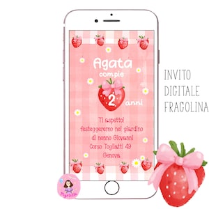 Invito digitale fragolina, ciliegina, compleanno bambina, nascita, invito whatsapp