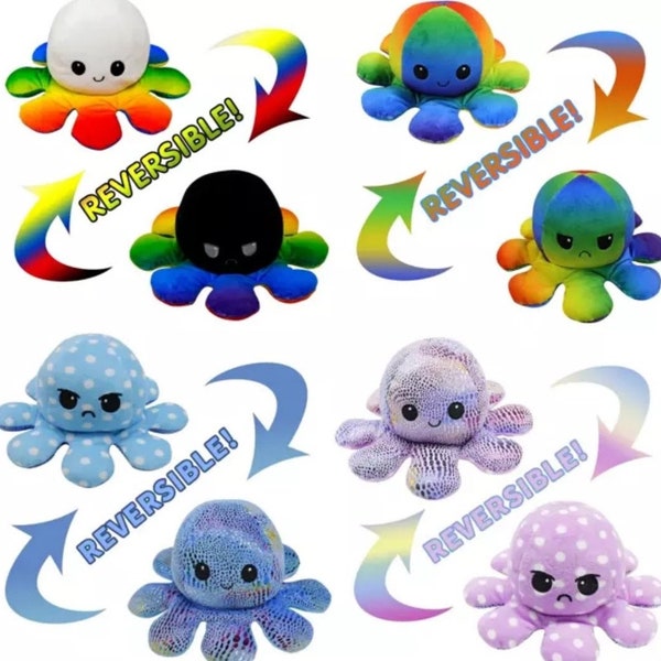 Personalized Reversible Mood Emotion Octopus I Show your feelings without saying a word I Octopus Plushie I Flip your emotions I US Seller