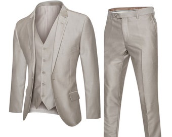 Slimfit pak voor heren en jongens, elegante 3- en 5-delige formele outfit voor bruiloften, feesten en speciale gelegenheden, 5-delig jongenspak, lichtgrijs, 1 jaar