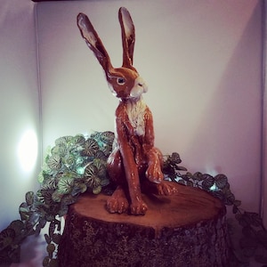 Established Artist, Original Sculpted Large Hare, Hand-Sculpted, Hand Glazed, Experienced Potter and Artist, One-of-a-Kind Piece