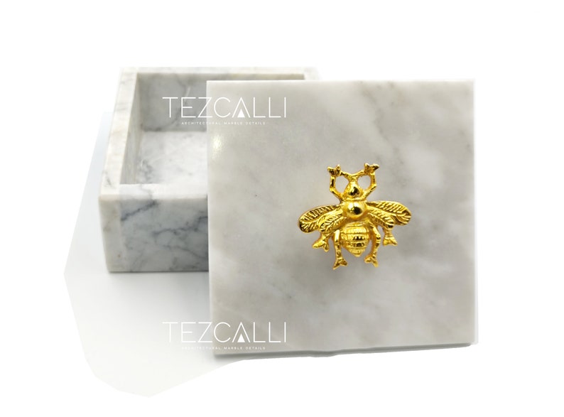 storage Beautiful jewelry box marble box bee shape knob marble box bathroom vanity box, marble jewelry box