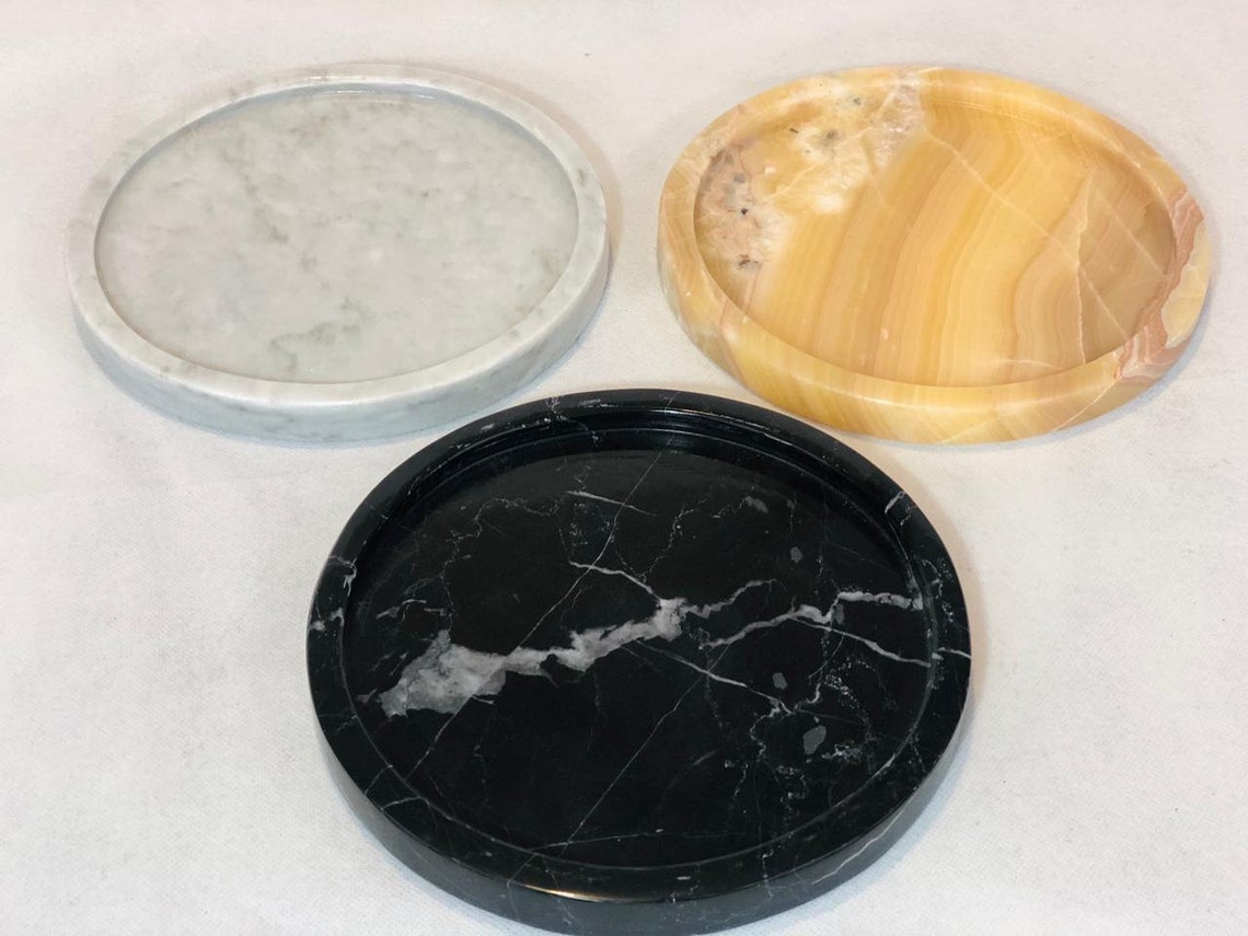 Round tray marble tray vanity tray bathroom snacks tray Etsy