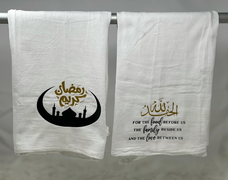 set of 3 Custom Ramadan /& Eid flour sac tea towels kitchen towels