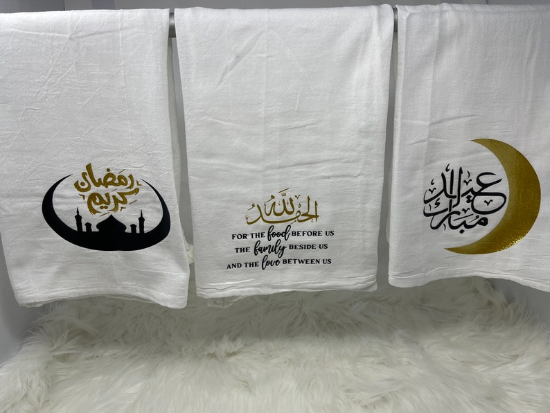 set of 3 Custom Ramadan /& Eid flour sac tea towels kitchen towels