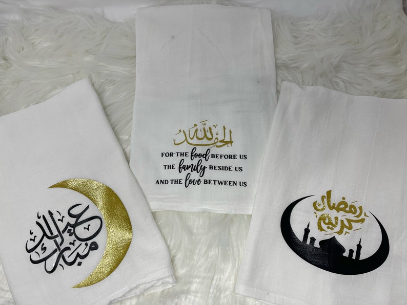 set of 3 Custom Ramadan /& Eid flour sac tea towels kitchen towels